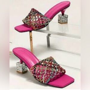 SHEIN Pink Beaded Heeled Sandals (US 7)